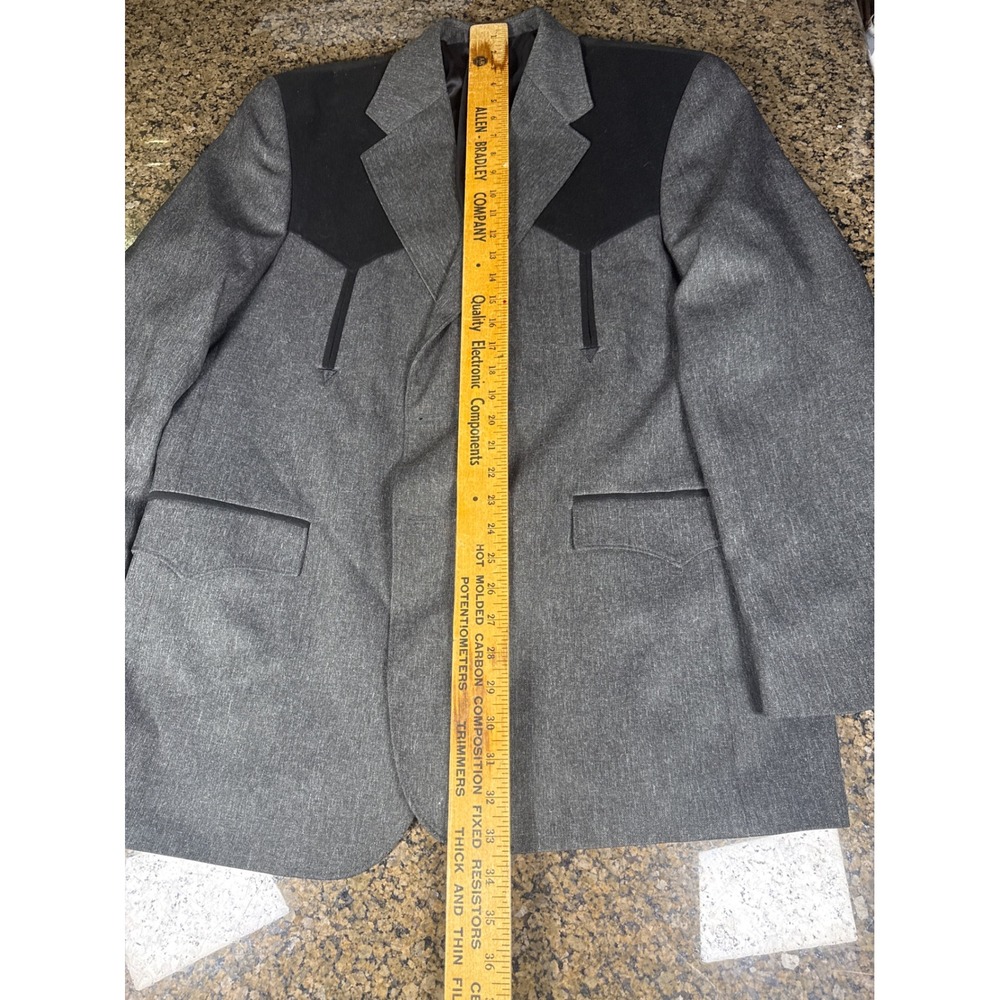 Circle S Dallas Texas Mens 46R Western Blazer Gray Black Yoke Sport Coat Cowboy - Picture 2 of 8